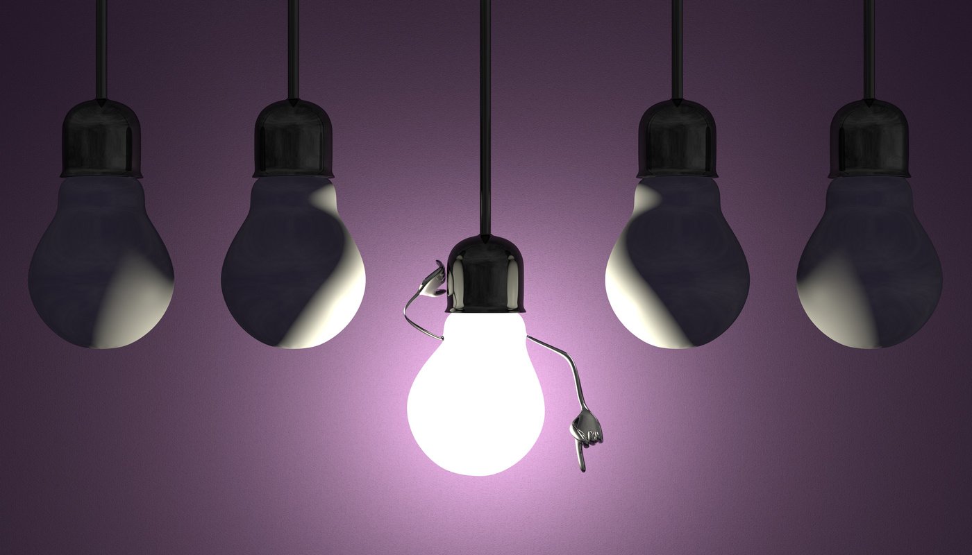 Light bulbs in sockets, moment of insight on violet